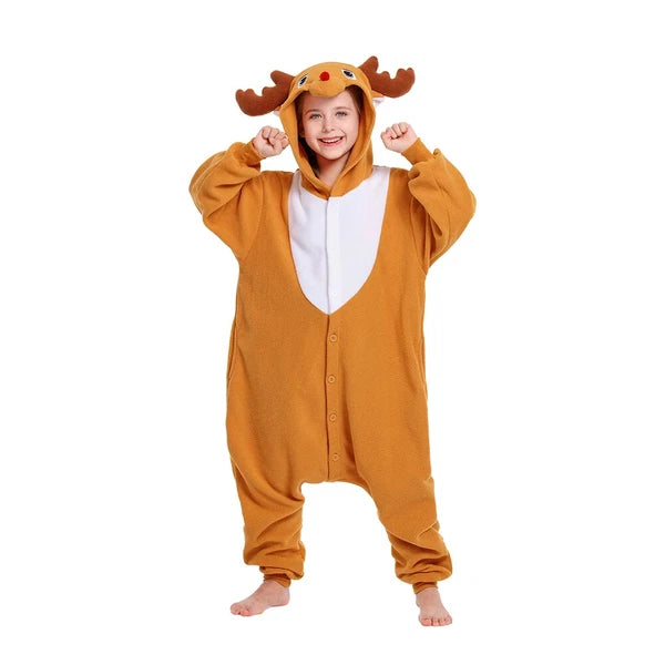 Kids Reindeer Unisex Pajamas Christmas Cosplay Costume Winter One-piece Honewear
