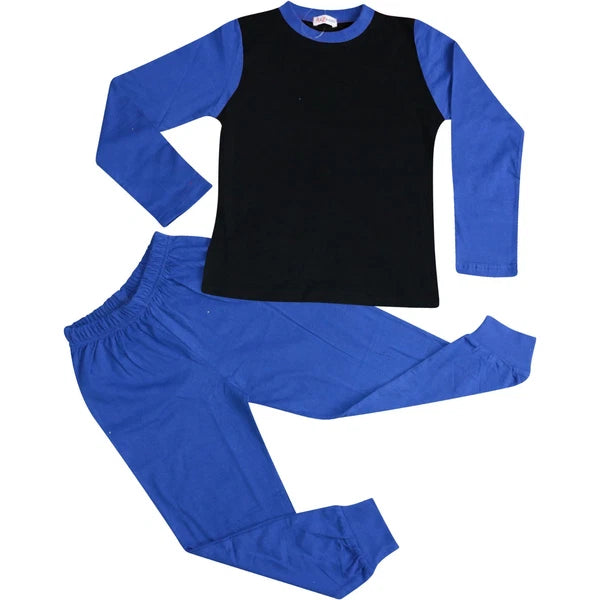 Kids Boys Girls Contrast Color Pjs Plain Stylish Pyjamas Set New Age 2-13 Years