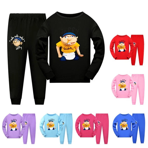 T-Shirt + Trousers Pj Sleepwear Nightwear Outfits New Boys Girls Jeffy Long Sleeve-