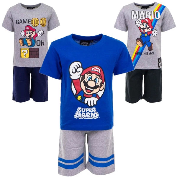 Boys Kids Children Super Mario Short Sleeve Pyjamas T-Shirt Shorts Age 2-8 Years