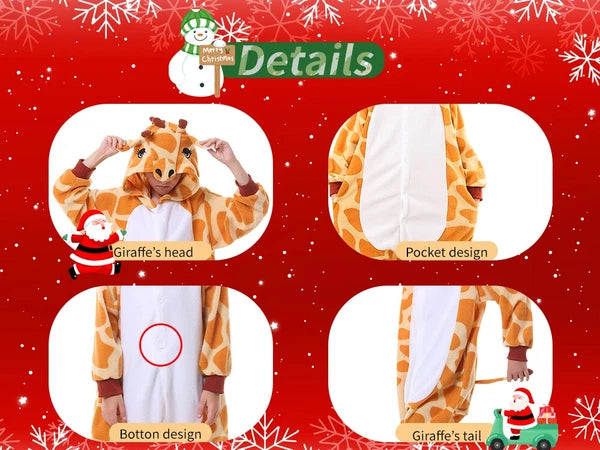 Giraffe One Piece Pajamas For Kids Unisex Christmas Winter Warm Cozy Homewear