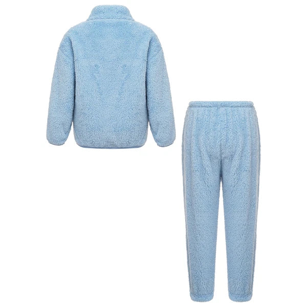 Unisex Kids Outfits Winter Set Warm Sleepwear Solid Color Elastic Waistband