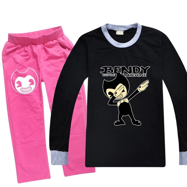 Kids Bendy The Ink Machine T shirt+Pants Pyjamas Nightwear Sleepwear PJ Sets New