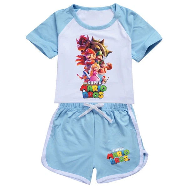 Hot Mario Bros Boys Girls Shorts T-shirt Set Kids PJ'S Loungewear Tracksuit Gift
