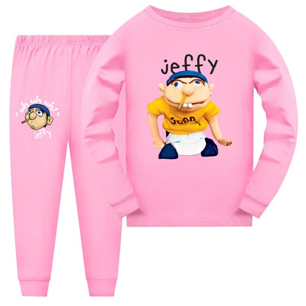 T-Shirt + Trousers Pj Sleepwear Nightwear Outfits New Boys Girls Jeffy Long Sleeve-