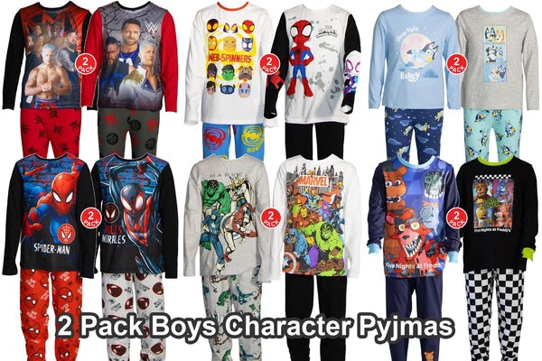 2 pack Boys Kids Disney Marvel WWE Character Cotton Pyjamas 1- 14 Years Gift