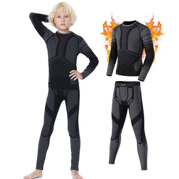 Kids Thermal Underwear Set Soft Fleece Lined Long Johns Warm Baselayer For Ski
