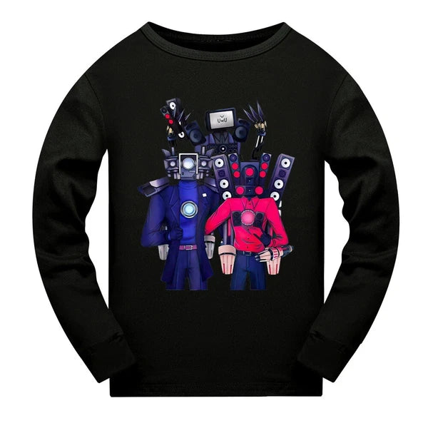 Children's Skibidi Toilet TV Men's Long Sleeve T-shirt Long Pants Pajama Set