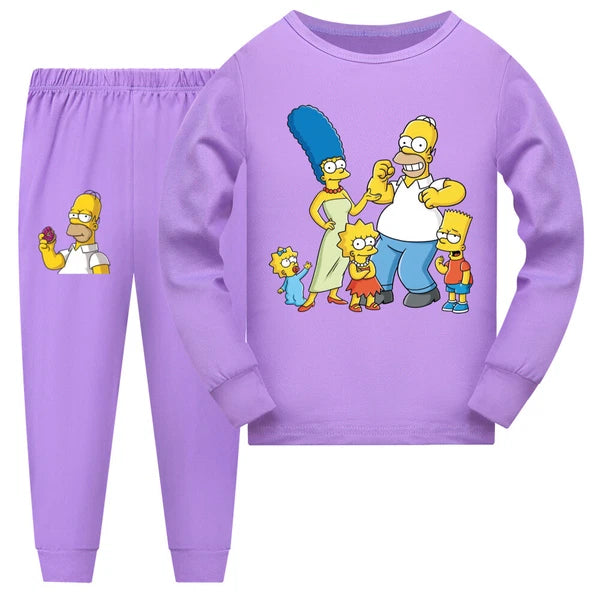 New Simpsons Children's Long Sleeve T-shirt Casual Pajama Pants Set Gift