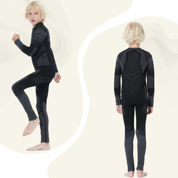 Kids Thermal Underwear Set Soft Fleece Lined Long Johns Warm Baselayer For Ski
