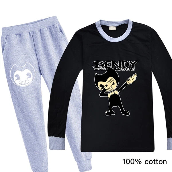 Kids Bendy The Ink Machine T shirt+Pants Pyjamas Nightwear Sleepwear PJ Sets New