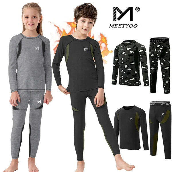 Kids Thermal Underwear for Boys, Long Johns Fleece Lined Set, Shirt & Pants