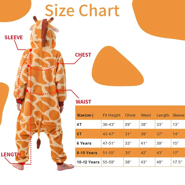 Giraffe One Piece Pajamas For Kids Unisex Christmas Winter Warm Cozy Homewear