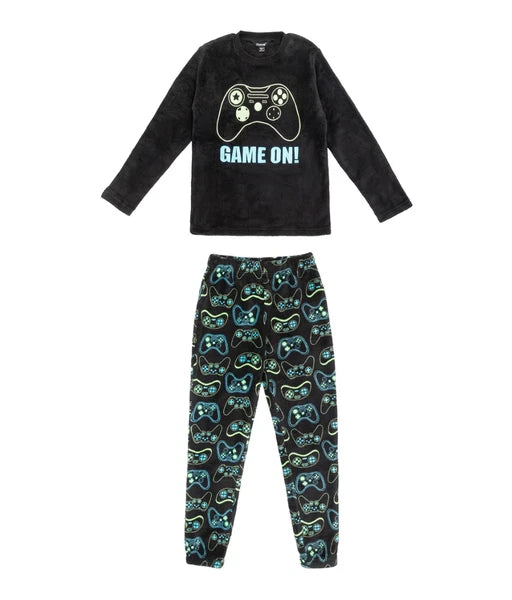 Boys Kids GAMING SOFT FLEECE PYJAMAS GAMER Top & Pants Pjs Set 6-15 Yrs