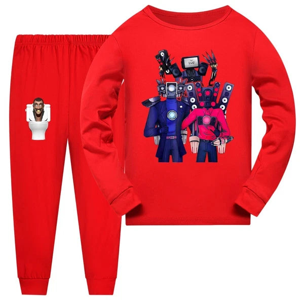 Children's Skibidi Toilet TV Men's Long Sleeve T-shirt Long Pants Pajama Set