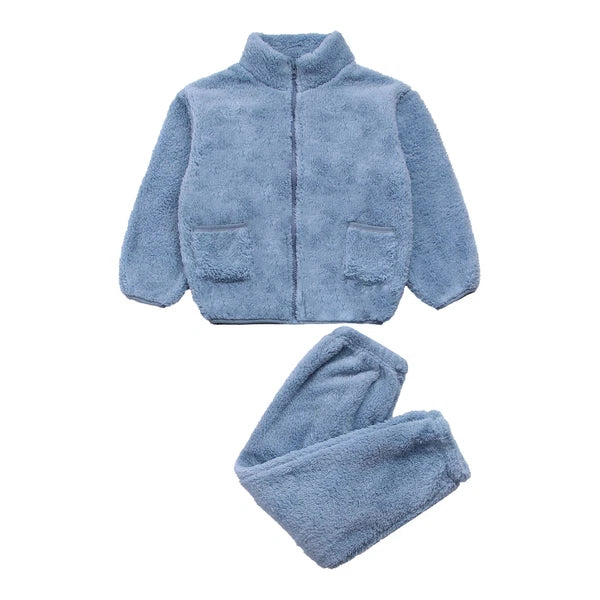 Unisex Kids Pajama Girls Outfit Stand Collar Set Jacket Nightwear Zipper Warm