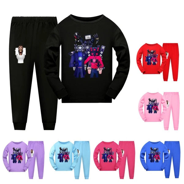 Children's Skibidi Toilet TV Men's Long Sleeve T-shirt Long Pants Pajama Set