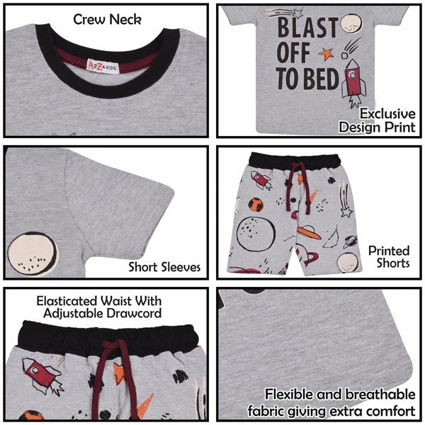 Kids Boys Rocket Spaceship Blast Off Grey Pyjamas PJs 2 Piece Sleepwear Set 2-13