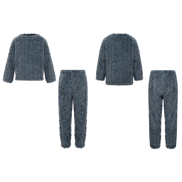 Kids Girls Pajamas Solid Color Set With Pants Outfits Nightwear Round Neck Tops