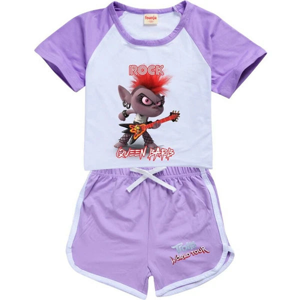 Hot Trolls Rock Queen Barb Shorts T-shirt Outfits Kids PJ'S Loungewear Tracksuit