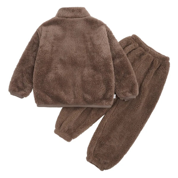 Unisex Kids Sleepwear Training Outfits Warm Set Long Sleeve Stand Collar Zipper