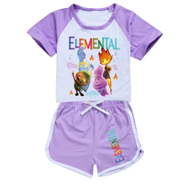 Shorts T-Shirt Set Kids PJ'S Loungewear Tracksuit New Elemental Girls-