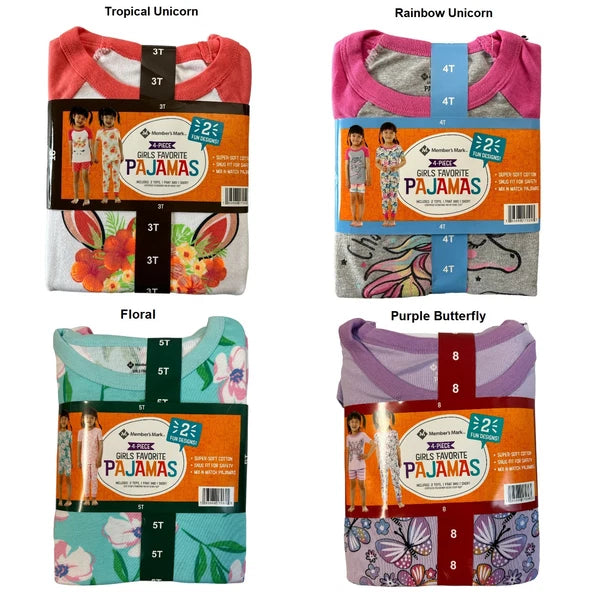 Member's Mark Girl's 4-Piece Snug Fit Mix-N-Match Favorite Pajamas Set