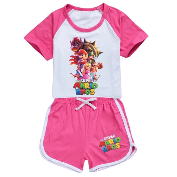Hot Mario Bros Boys Girls Shorts T-shirt Set Kids PJ'S Loungewear Tracksuit Gift