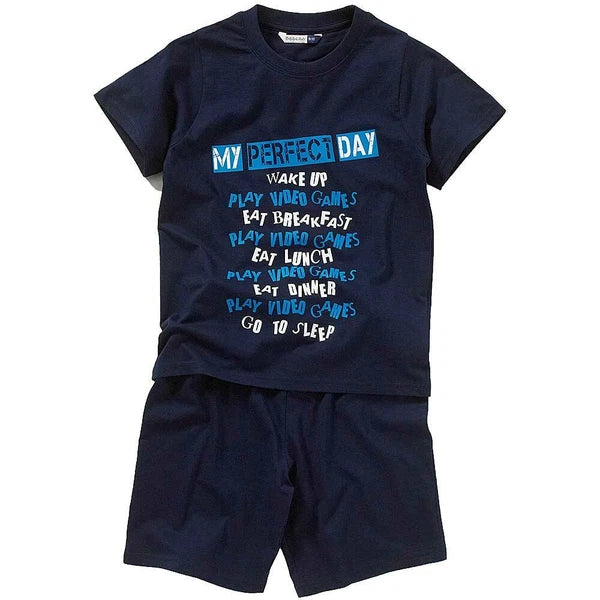 Bedlam Older Boys Perfect Day Gaming Sleeping T-Shirt Shortie Pyjamas Black Blue