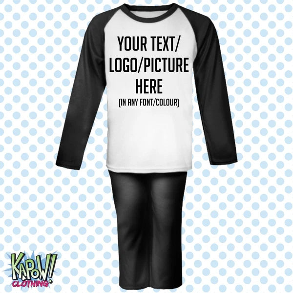 Custom Personalised Kids Baby Pyjamas PJs Raglan Sleep Night Wear Gift Toddler 2