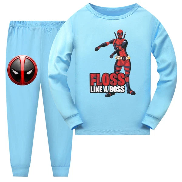New Boy Deadpool Children's Casual Long Sleeve T-shirt Pajama Pants Set Gift