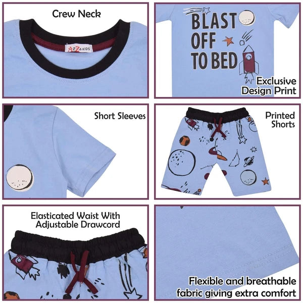 Boys Rocket Spaceship Blast Off Blue Pyjamas PJs 2 Piece Sleepwear Set Yr 5-13