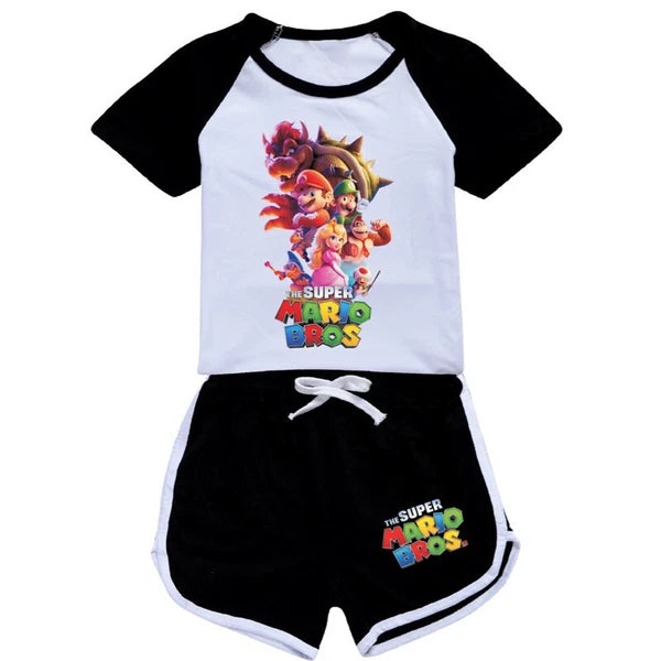 Hot Mario Bros Boys Girls Shorts T-shirt Set Kids PJ'S Loungewear Tracksuit Gift