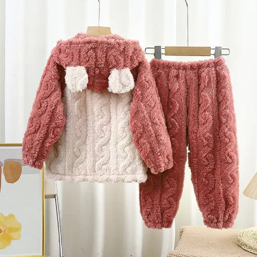 Winter Flannel Pajamas Sets Baby Boys Girls Clothes Warm Hooded Sleepwear Pijama