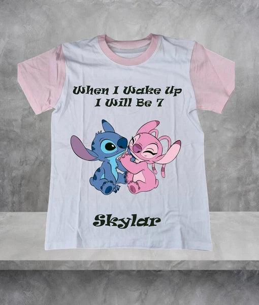 Personalised children birthday pyjamas Stitch (Lilo & Stitch) Theme SHORT SLEEVE