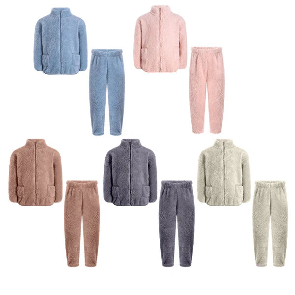Unisex Kids Outfit Warm Set Coral Fleece Pajama Long Sleeve Casuai Tops Boys