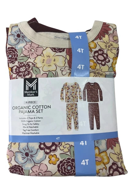 Member's Mark Toddler & Girls 4-Pc Organic Cotton Pajama Set Choose sz & type