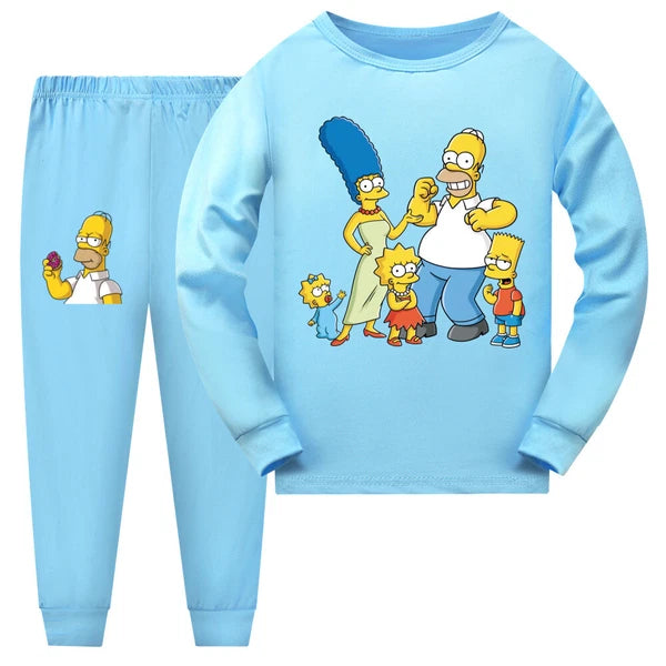New Simpsons Children's Long Sleeve T-shirt Casual Pajama Pants Set Gift