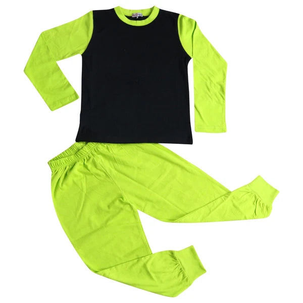 Kids Boys Girls Contrast Color Pjs Plain Stylish Pyjamas Set New Age 2-13 Years