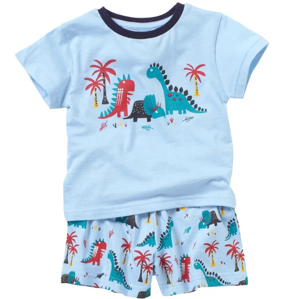 Boys Short Summer Pyjamas Dinosaur Shark Crocodile T-Rex Cotton 12mth-6yr Bedlam