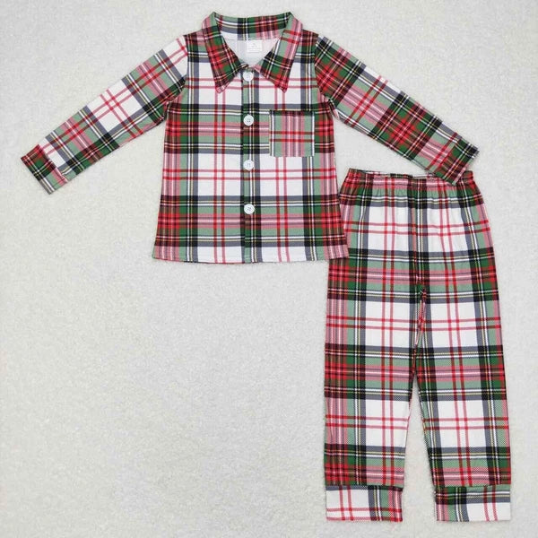 Boys Long sleeve Plaid Christmas Pajamas 2Pcs Sleepwear
