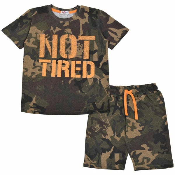 Kids Unisex Girls Boys Camo Green Print Pyjamas Children PJs Shorts Set Age 5-13