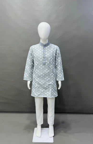 Kids Kurta Pajama Set Wedding Party Sequins Kurta Pyjama Traditional Silk Kurtas