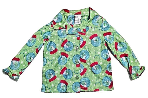 Snowglobe Flannel Christmas Pajamas Girls Warm Winter Sleepwear Green Sz 2T 3T