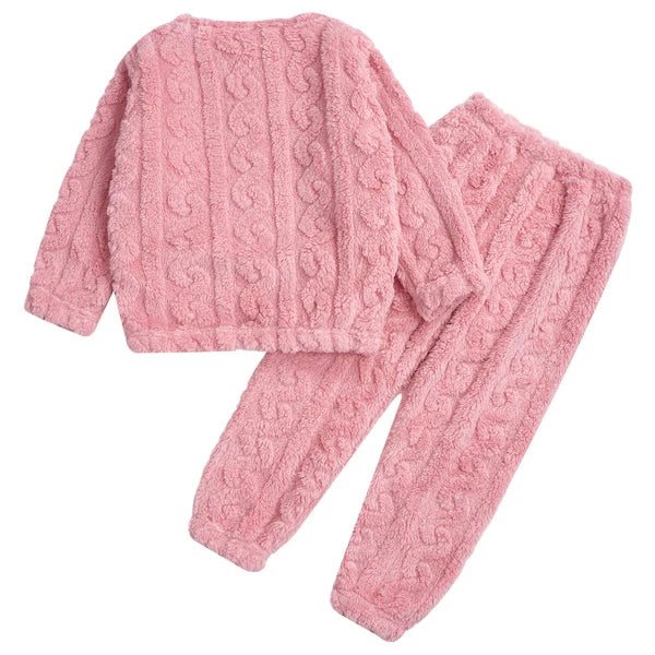 Kids Girls Set Nightwear Outfits Boys Pajamas Warm Winter Homewear Round Neck