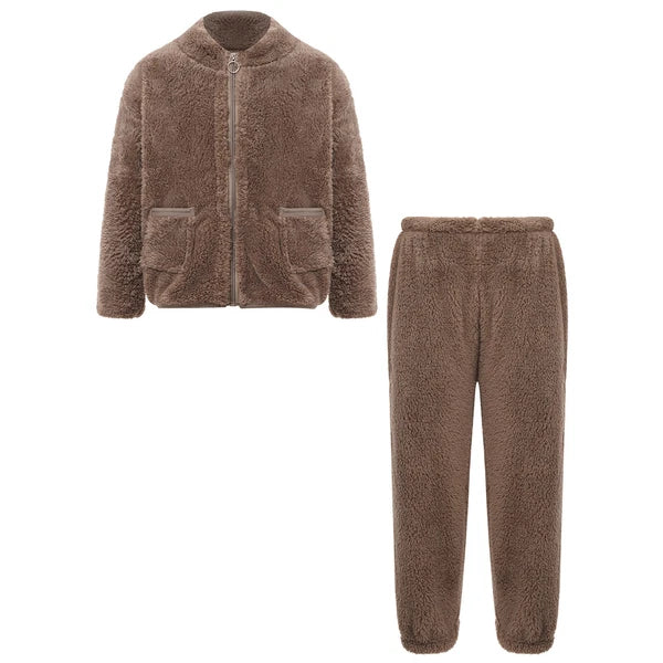 Unisex Kids Set Solid Color Outfits Flannel Sleepwear With Pants Homewear Girls