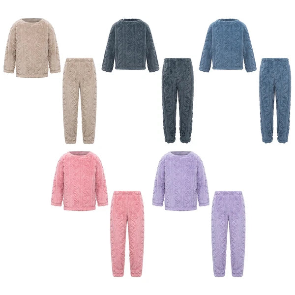 Kids Girls Set Nightwear Outfits Boys Pajamas Warm Winter Homewear Round Neck