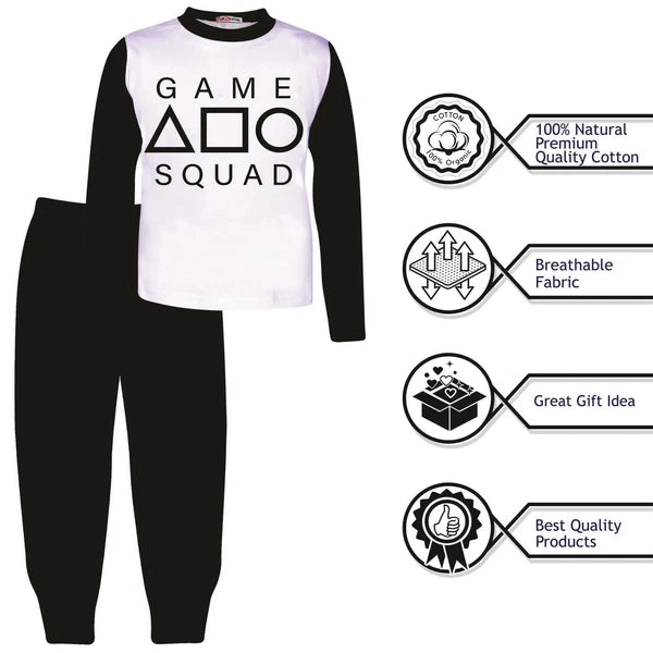 Kids Girls Boys Black Game Squad Cosplay Pyjamas Sleepwear PJs 2 Piece Set