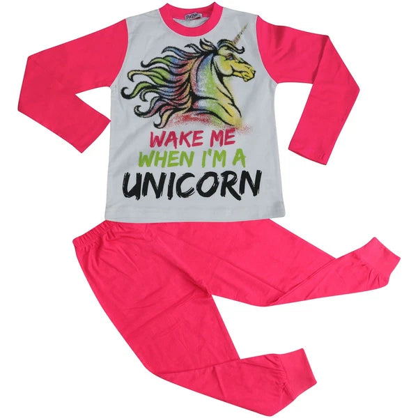 Kids Girls Wake Me When I'M A Unicorn Pyjamas Lounge Wear Nightwear PJS 5-13 Yr