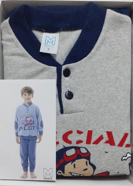 Boys' Long Sleeve Cotton Milano Point Fleece Pajamas Maele